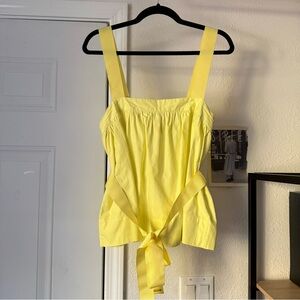 KHOON HOOI canary yellow belted cotton cropped tank top blouse shirt